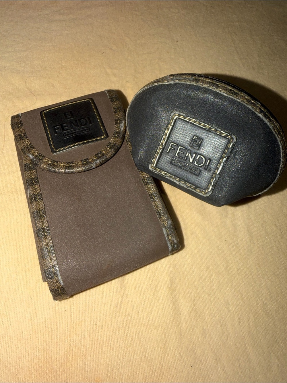 Fendi Brown Leather Holder and Coin Case with mirror